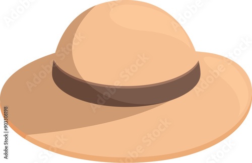 Beige hat with brown ribbon designed for summer and protecting from sun