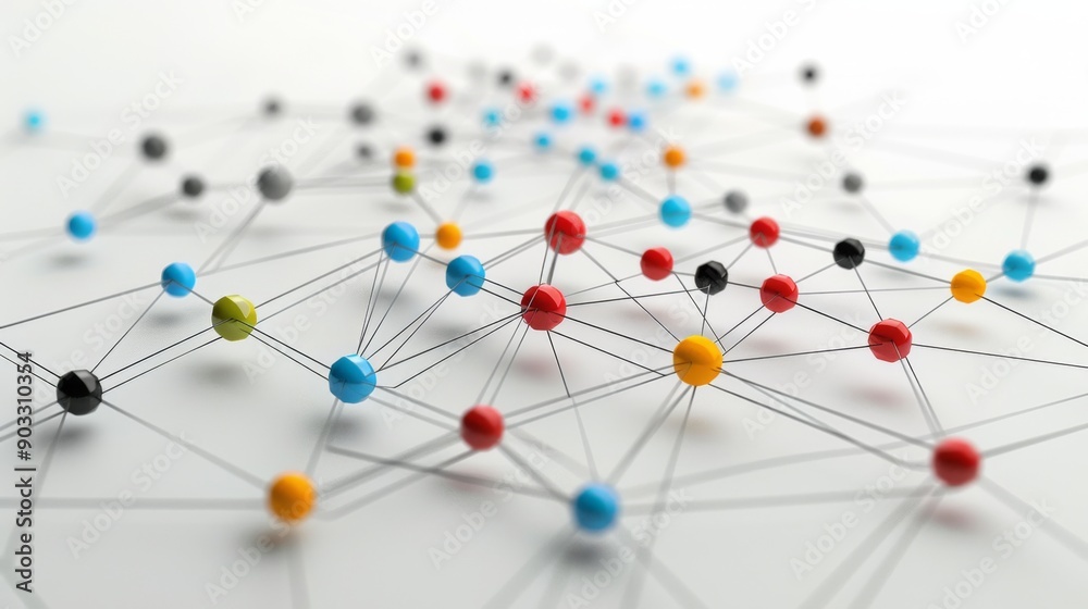 3D network graph with interconnected nodes and edges, illustrating relationships. 3D network graph with interconnected nodes and edges, illustrating relationships.