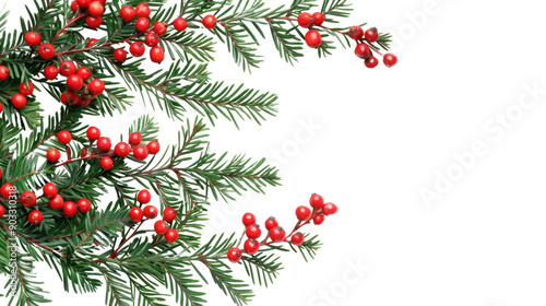 Winter Holly Branch with Berry on transparent background