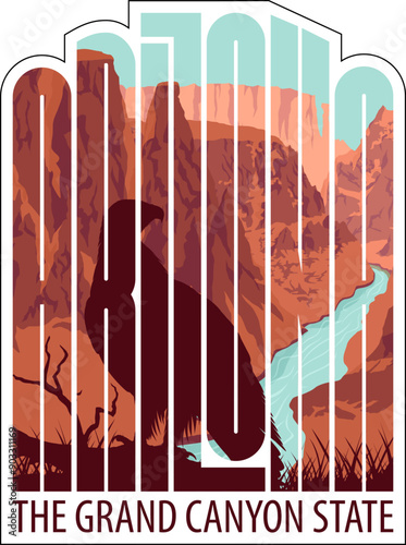 Arizona vector t-shirt design with with eagle in Grand Canyon	