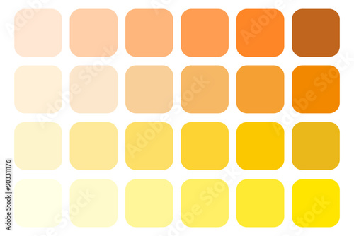 Yellow and orange palette. Various shades. Gradient squares. Vector graphic.