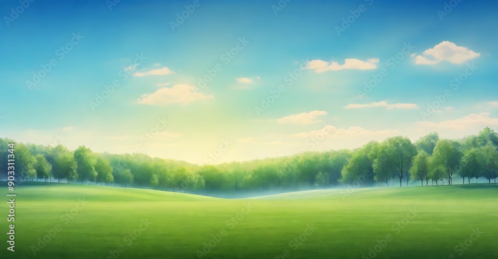 Sunny spring meadow blur background, blue sky to green grass gradient Sunny spring meadow blur background, blue sky to green grass gradient