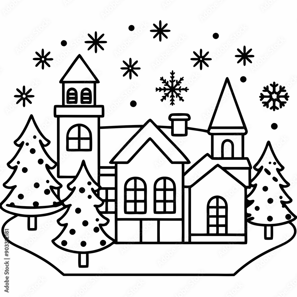 Christmas village with decorated house line art vector
Christmas village with decorated house line art vector