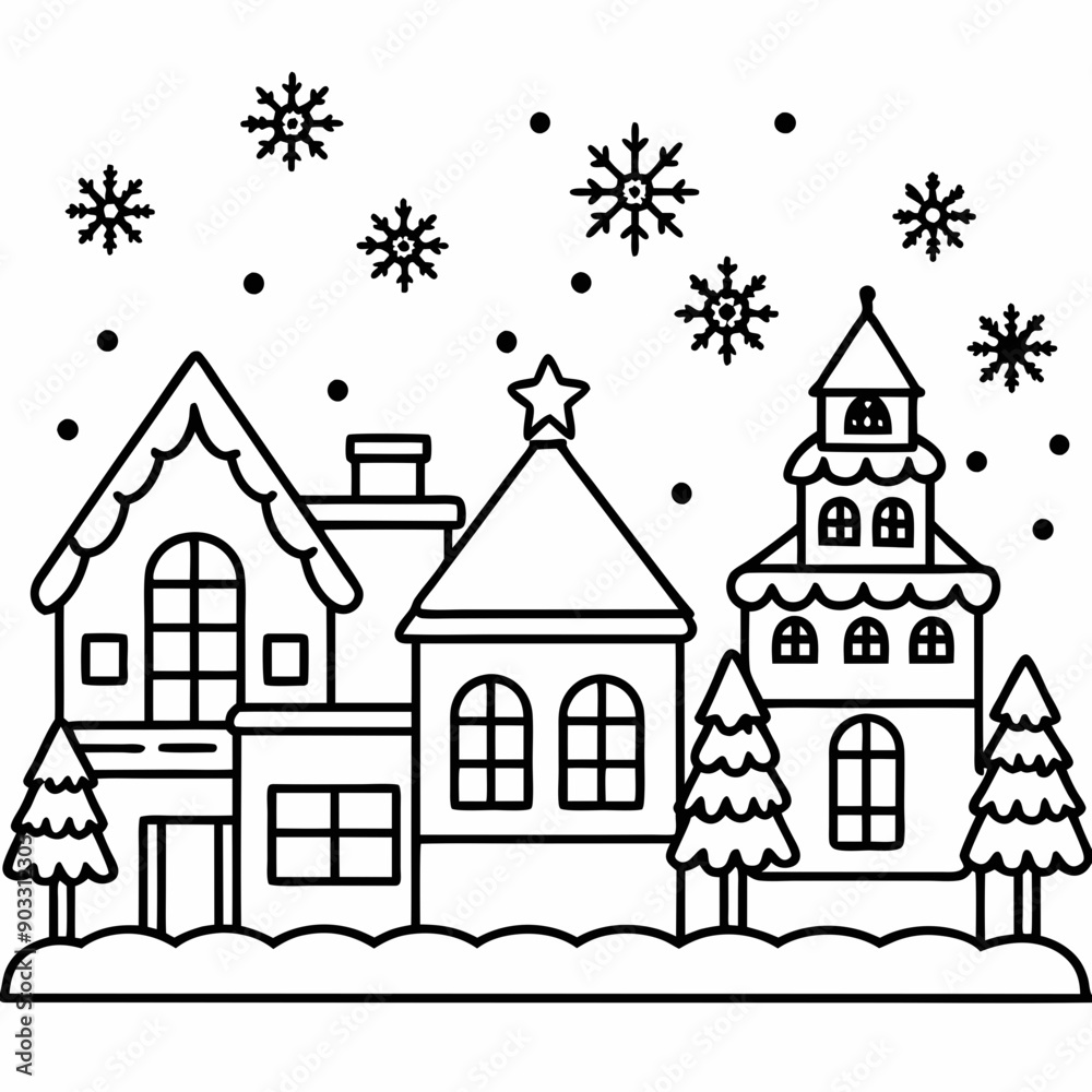 Christmas village with decorated house line art vector
Christmas village with decorated house line art vector