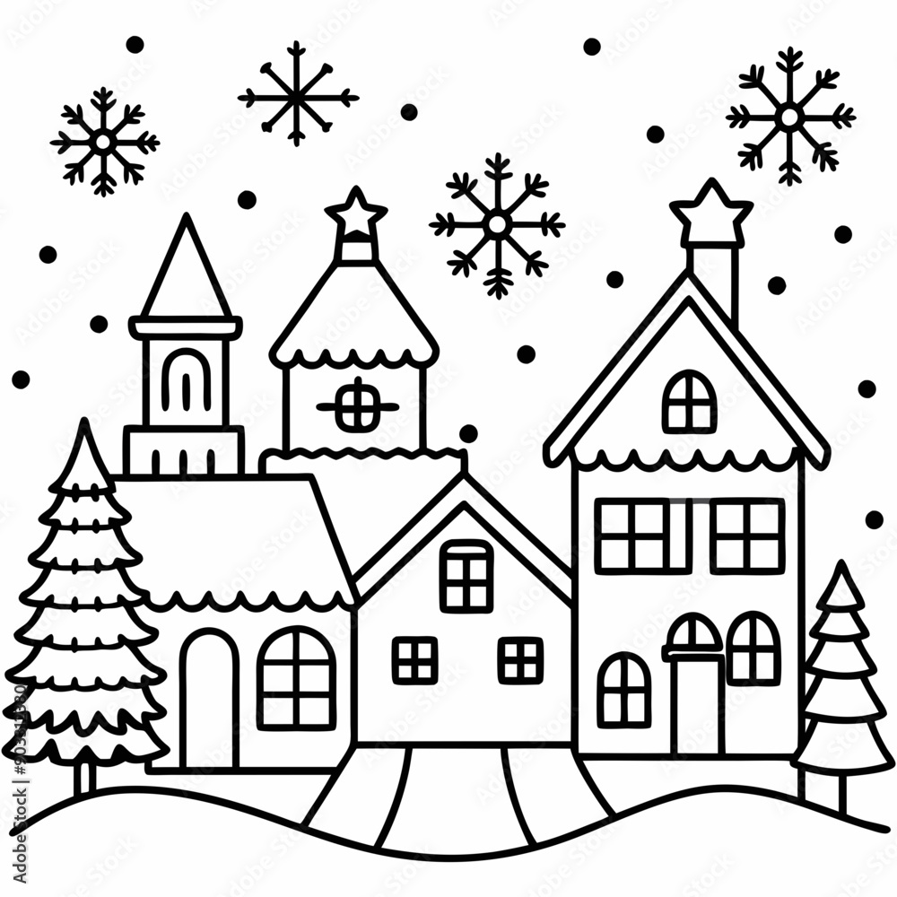 Christmas village with decorated house line art vector
Christmas village with decorated house line art vector