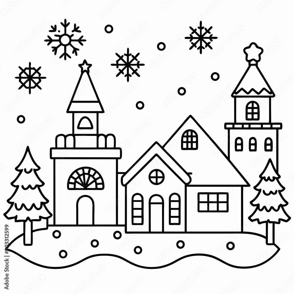 Christmas village with decorated house line art vector
Christmas village with decorated house line art vector