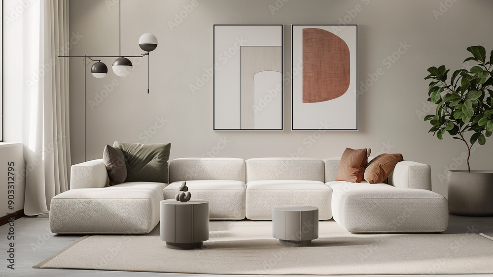Fototapeta premium Modern Minimalism: Luxury Sofa in a Stylish Living Room
