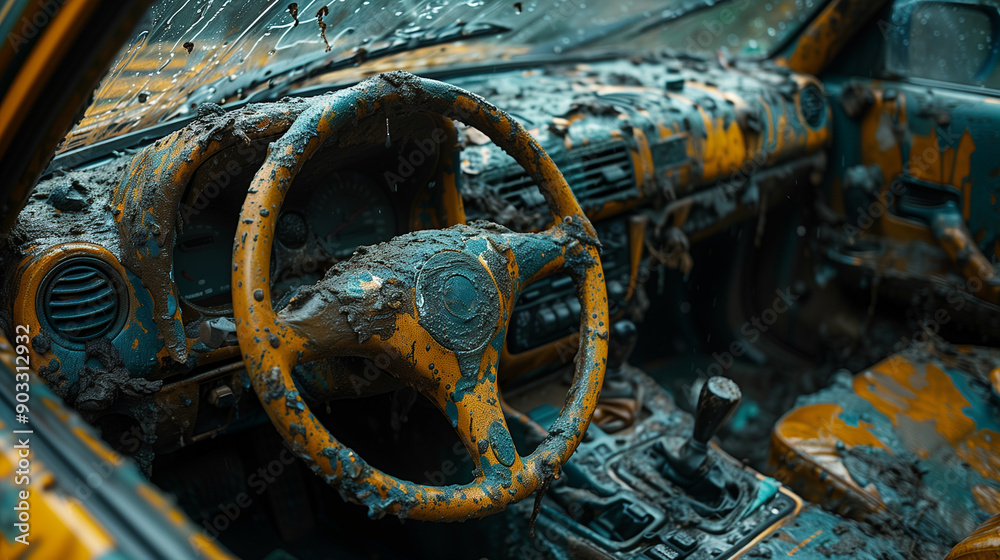 Macro Shot of a Neglected Car Interior Highlighting Grime and Wear Macro Shot of a Neglected Car Interior Highlighting Grime and Wear