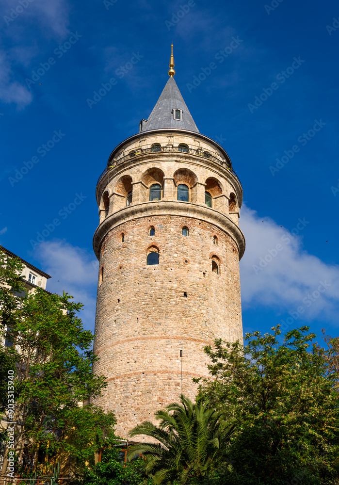 Low angle view of the Galata Tower in Istanbul, Turkey; copy space Low angle view of the Galata Tower in Istanbul, Turkey; copy space