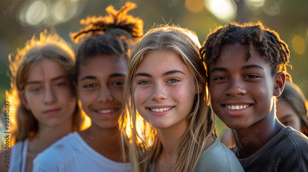 Portrait of High School Students Posing in Sunlit Outdoor Setting Portrait of High School Students Posing in Sunlit Outdoor Setting