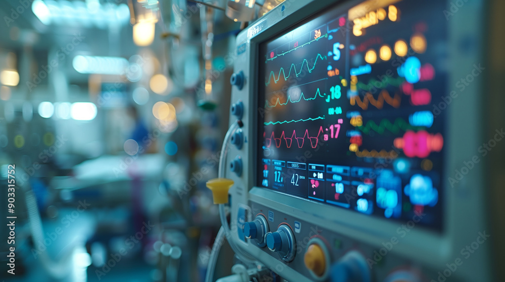 Close-Up of Heart Rate Monitor in ICU Displaying Vital Statistics Close-Up of Heart Rate Monitor in ICU Displaying Vital Statistics