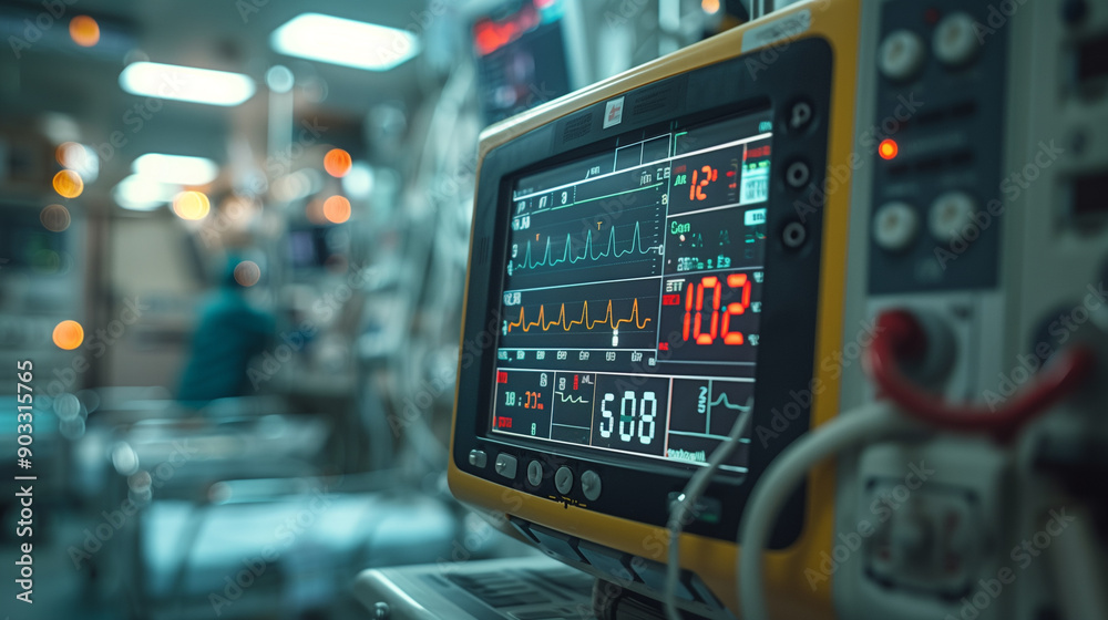 Close-Up of Heart Rate Monitor in ICU Displaying Vital Statistics Close-Up of Heart Rate Monitor in ICU Displaying Vital Statistics