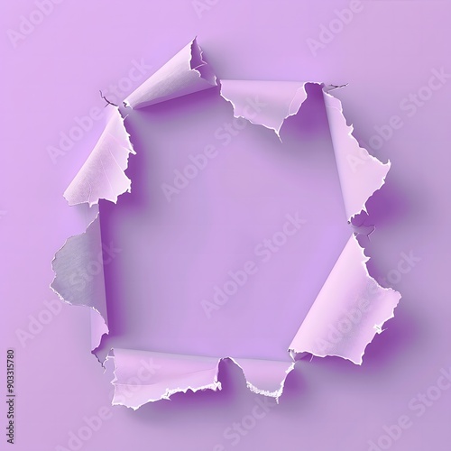 Purple Torn Paper with Hole in the Middle in 3D Style photo