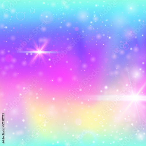 Fairy Invitation. Purple Kawaii Pattern. Girl Background. Fairytale Mystical Effect. Blue Cosmic Hologram. Pink Abstract Gradient. Unicorn Texture. Stars Fairy Invitation.