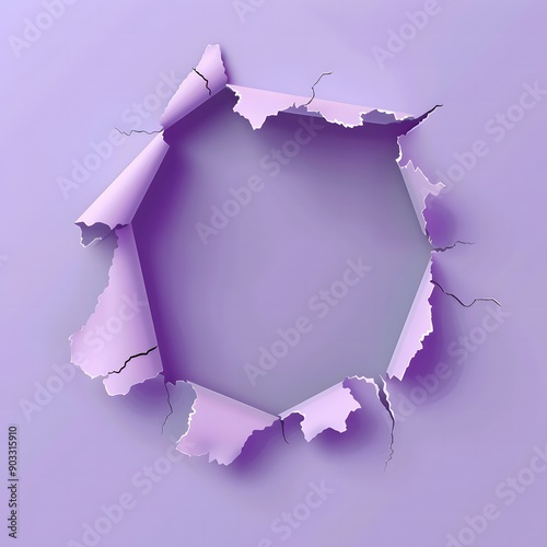 Purple Torn Paper with Hole in the Middle in 3D Style photo