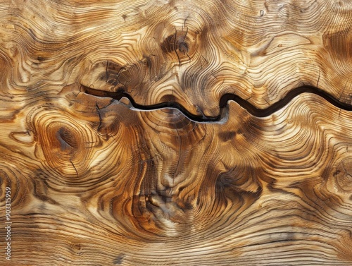 Close-up of natural wood grain with knot and crack