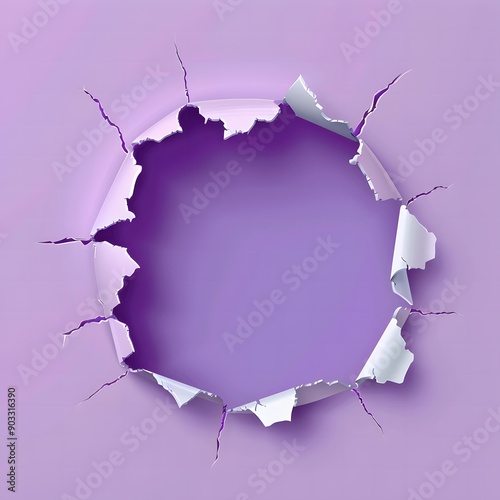 Purple Torn Paper with Hole in the Middle in 3D Style photo