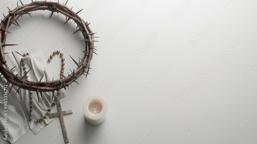 Crown of Thorns with Crucifix and Candle for Good Friday Crown of Thorns with Crucifix and Candle for Good Friday