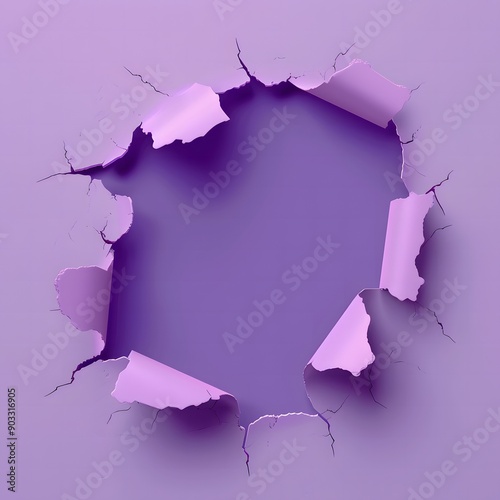Purple Torn Paper with Hole in the Middle in 3D Style photo