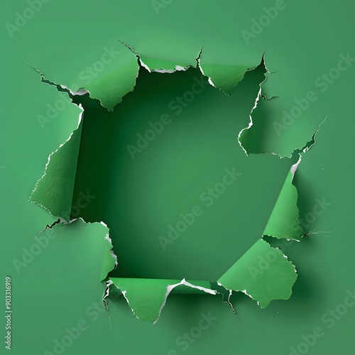 torn Paper with a Green Background and a Hole in the Middle