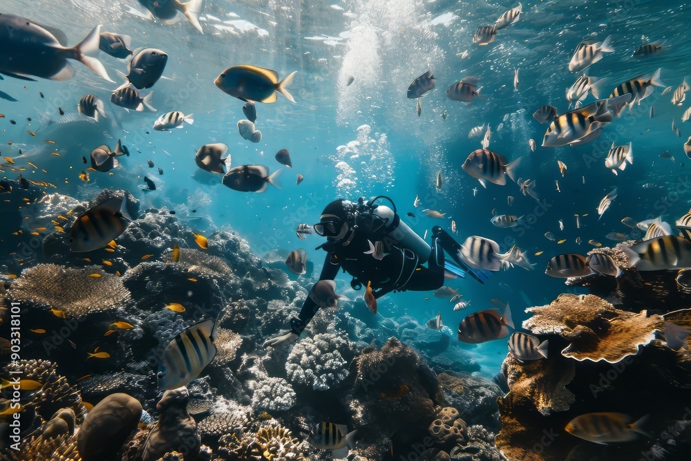 Fototapeta premium Diving with fish in the ocean