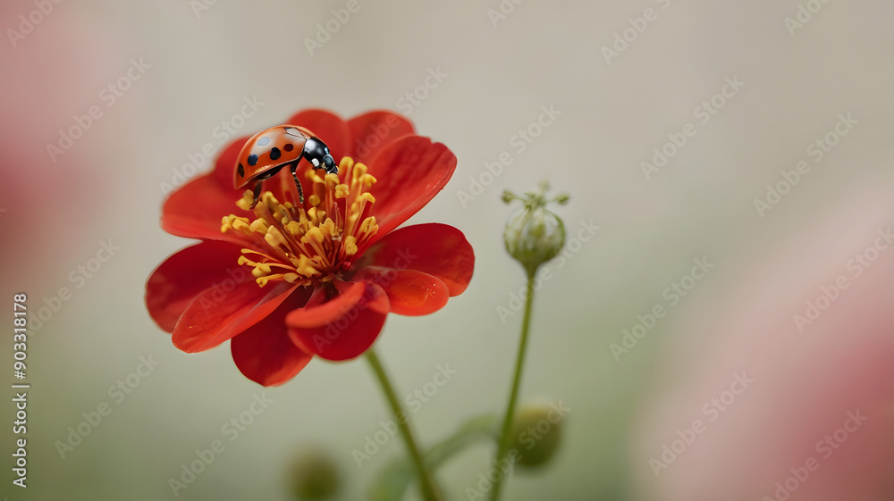 Ladybugs are sitting on flowers and leaves. Ladybugs are sitting on flowers and leaves.