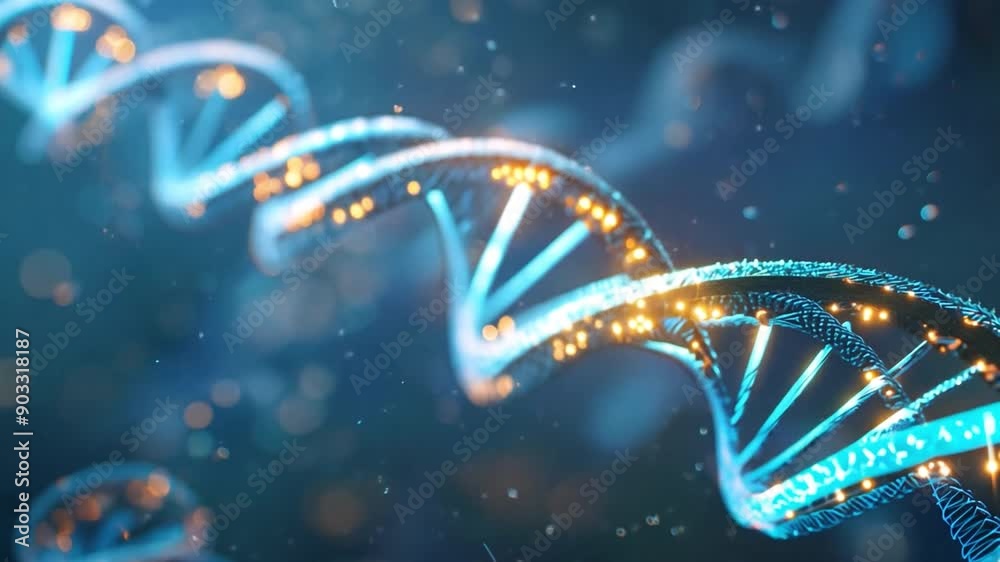 Rotating Double Helix DNA in Blue Space
