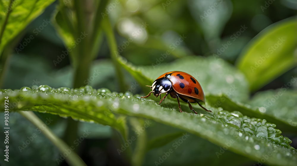 Ladybugs are sitting on flowers and leaves. Ladybugs are sitting on flowers and leaves.