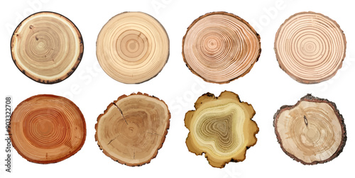 Realistic tree rings collection on white background. Tree rings. Growth rings