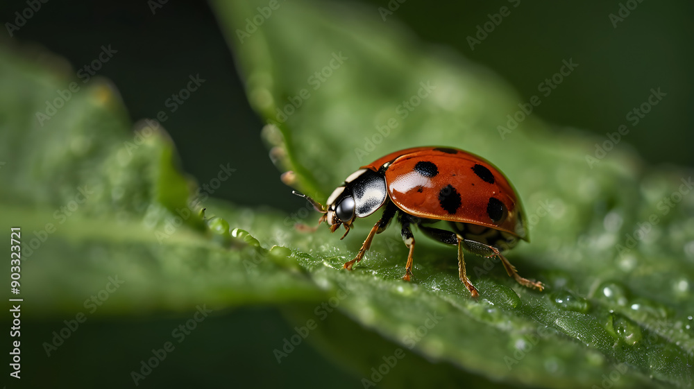 Ladybugs are sitting on flowers and leaves. Ladybugs are sitting on flowers and leaves.