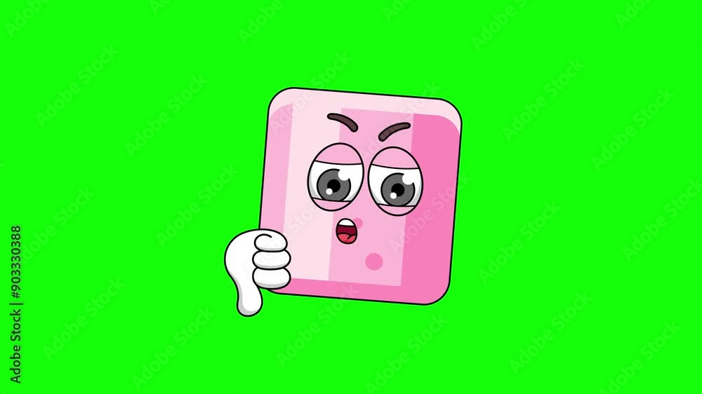 marshmallow pink cartoon with thumb-down hand, emoji green screen animation marshmallow pink cartoon with thumb-down hand, emoji green screen animation