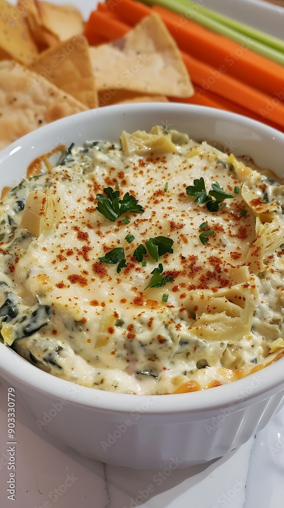 Delicious Creamy Spinach and Artichoke Dip with Crispy Chips and Fresh Veggies Delicious Creamy Spinach and Artichoke Dip with Crispy Chips and Fresh Veggies