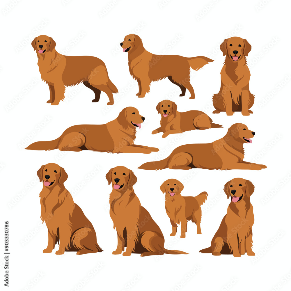 Golden Retriever dog silhouette set animals vector template Golden Retriever dog silhouette set animals vector template
