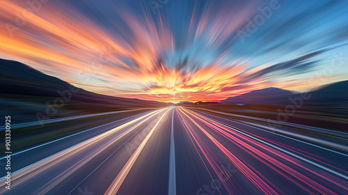 A highway at sunset with long exposure motion blur