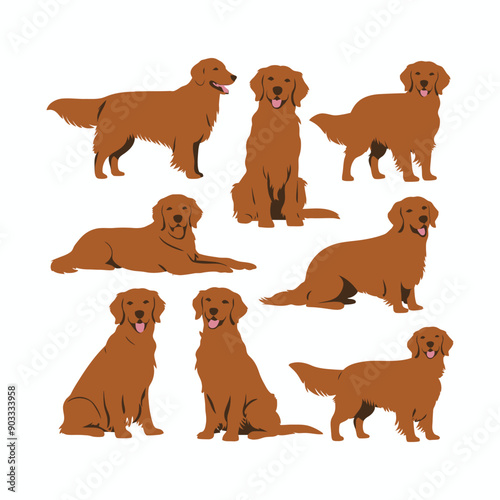 Golden Retriever dog silhouette set animals vector template