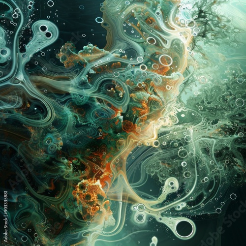 Abstract design with underwater themes and flowing water effects