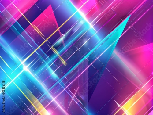 Bright abstract background with neon lines and geometric shapes
