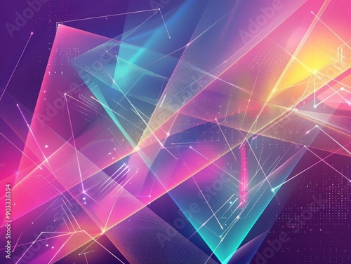Bright abstract background with neon lines and geometric shapes