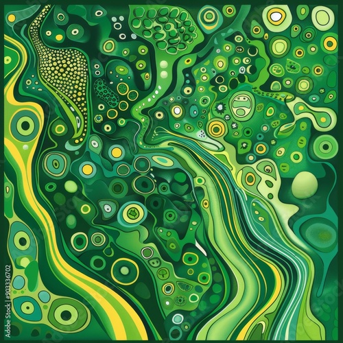 Ecofriendly abstract design with green tones and organic patterns