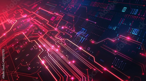 Hightech abstract background with circuit lines and digital pixels