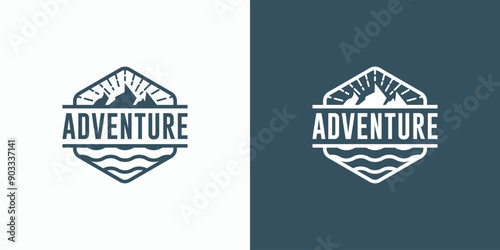 A combination logo that combines the shapes of mountains, water and sunlight. Icons for business, outdoor, travel and personal branding.