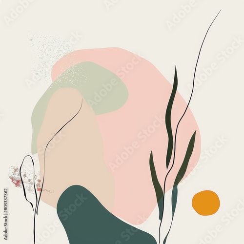 Minimalist abstract design with soft pastel tones and simple lines
