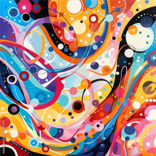 Playful abstract design with colorful bubbles and pop art influence