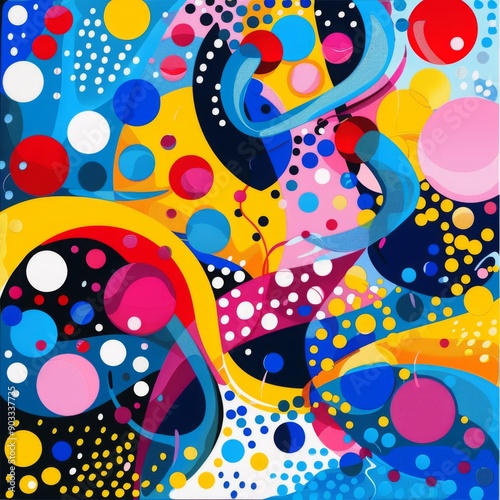 Playful abstract design with colorful bubbles and pop art influence