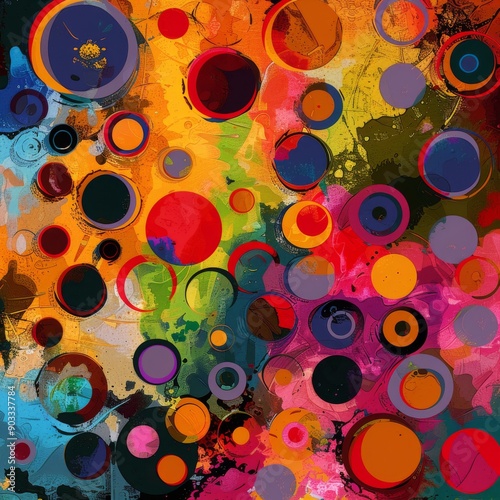 Playful abstract design with colorful bubbles and pop art influence