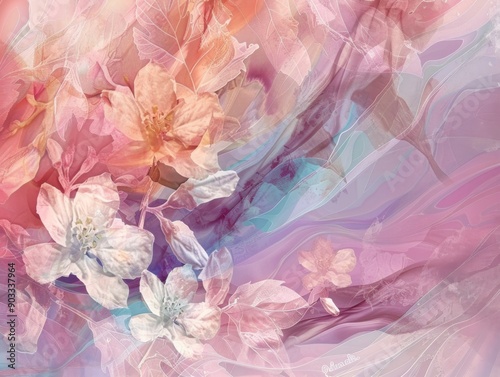 Romantic abstract background with floral patterns and pastel tones