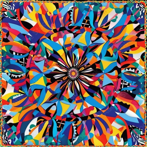 Vibrant abstract design with kaleidoscopic patterns and bright colors