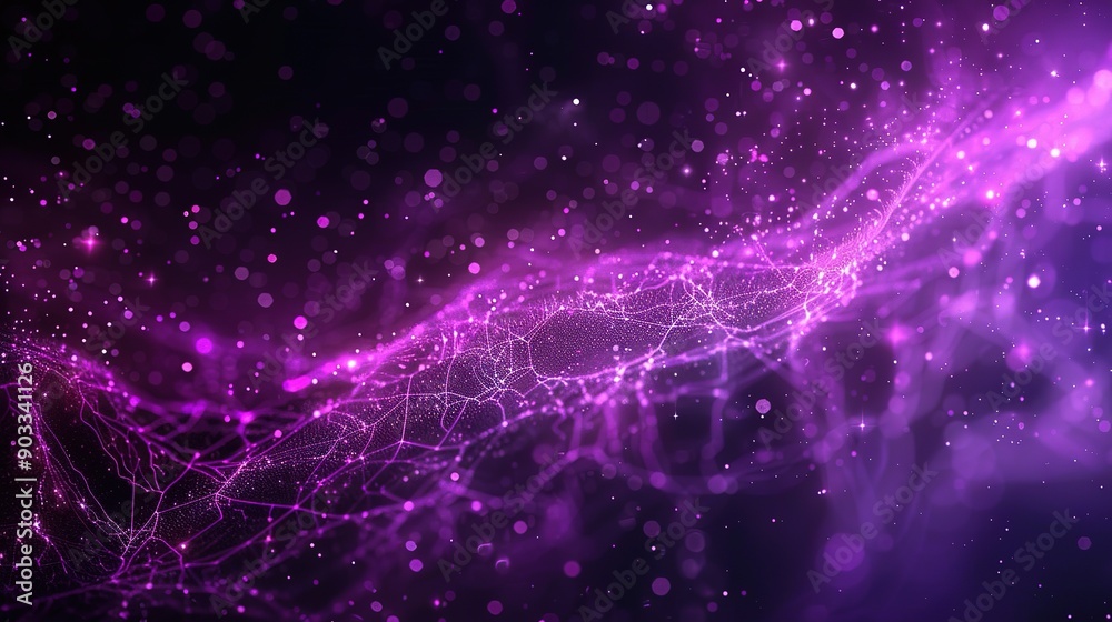 Fototapeta premium Abstract Purple Network with Glowing Particles and Bokeh