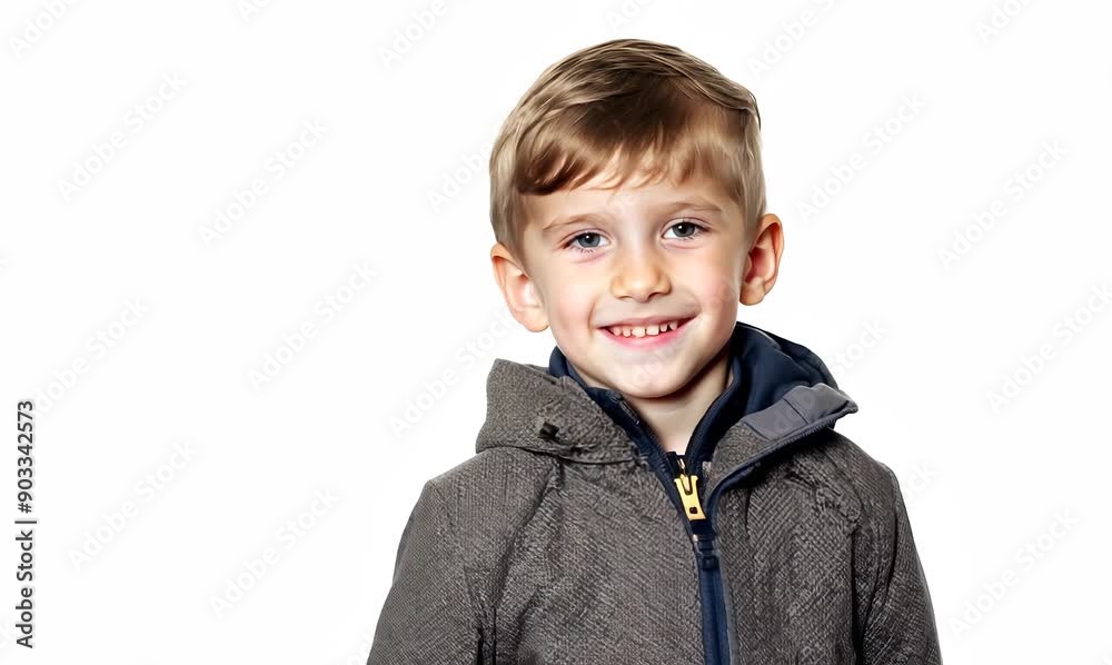 Portrait of a cute little boy wearing a warm jacket on a white background Portrait of a cute little boy wearing a warm jacket on a white background