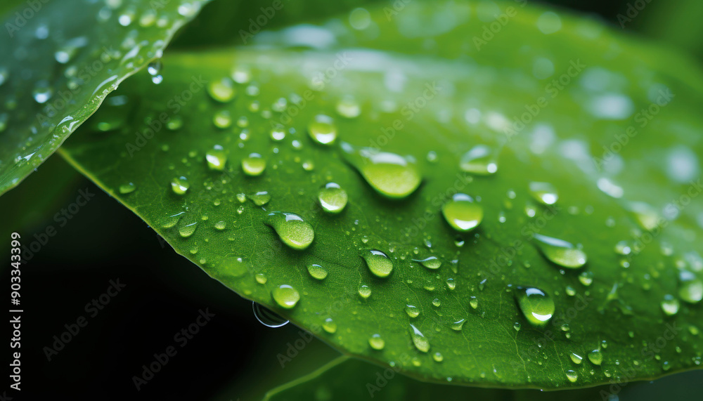 Pure Clear Water Droplets Clinging to Fresh Green Leaves in the Morning After Rain Giving a Sense of Freshness and Beautiful Nature Pure Clear Water Droplets Clinging to Fresh Green Leaves in the Morning After Rain Giving a Sense of Freshness and Beautiful Nature